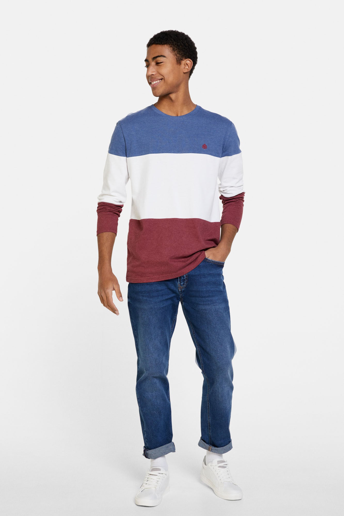 Long-sleeved tricolour top