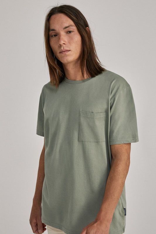 Ash Grey Plain Pocket Round Neck T-shirt