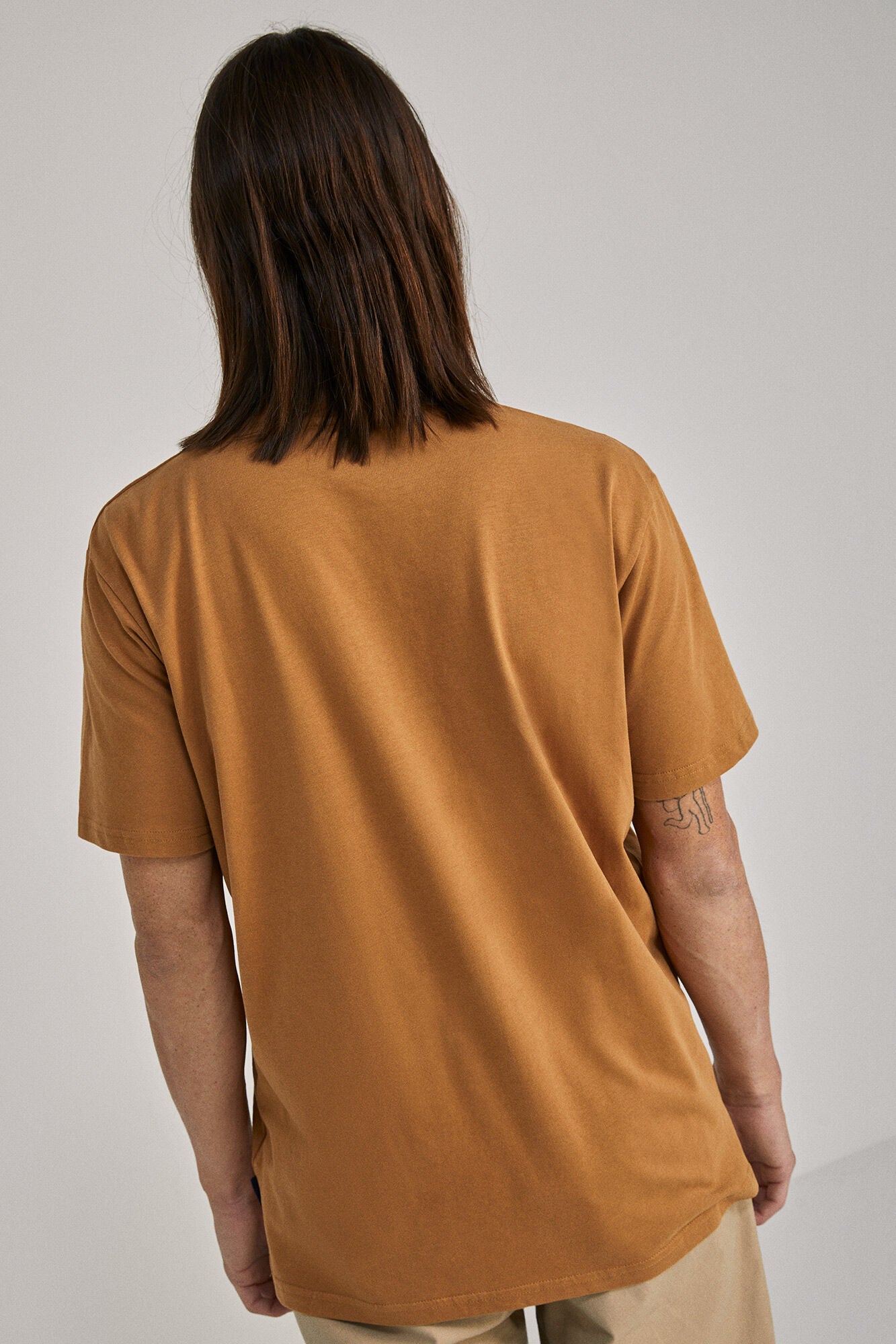 Brown Plain Pocket Round Neck T-shirt