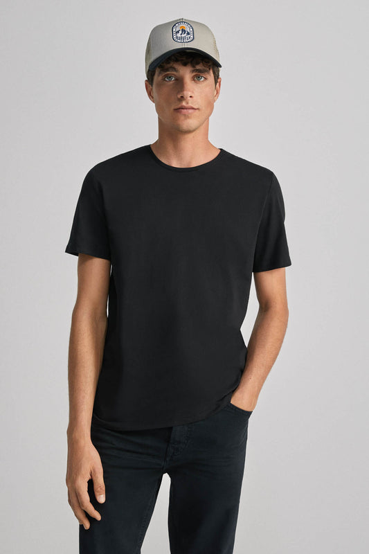 Black Plain Essential Round Neck Slim T-shirt