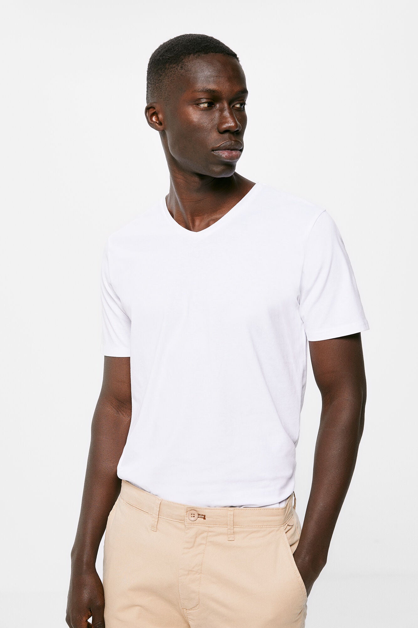White V-Neck Short Sleeve T-Shirt