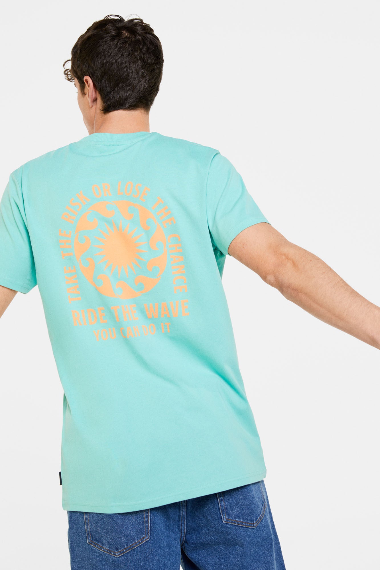 Mint Blue Sun orange Printed T-shirt
