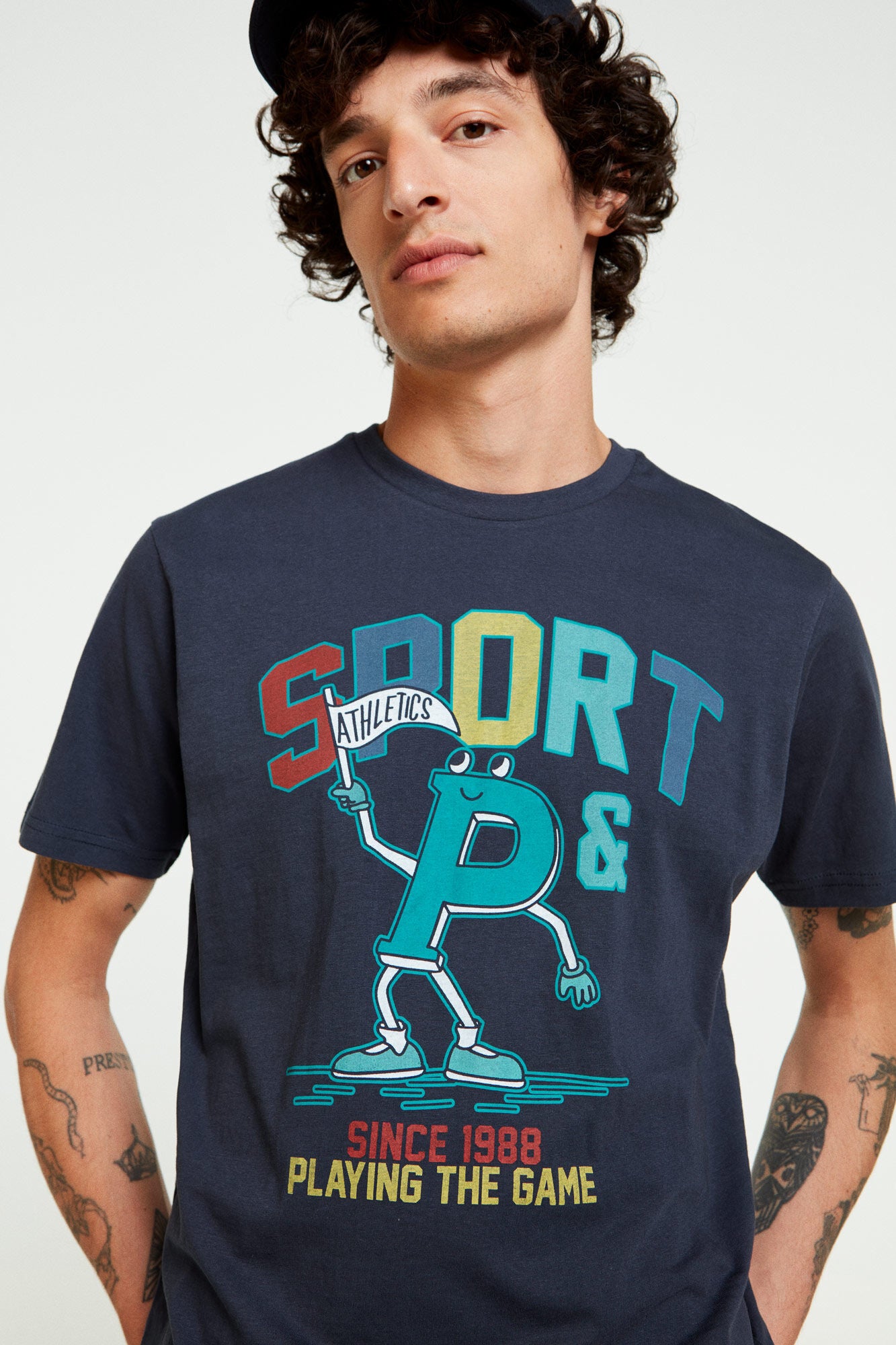 Dark Blue Playing sports Graphic T-shirt