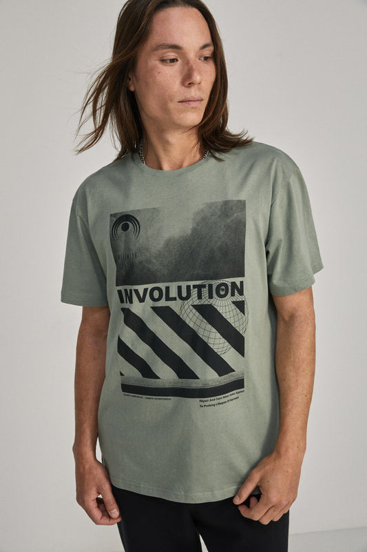 Ash Green Involution Printed T-shirt
