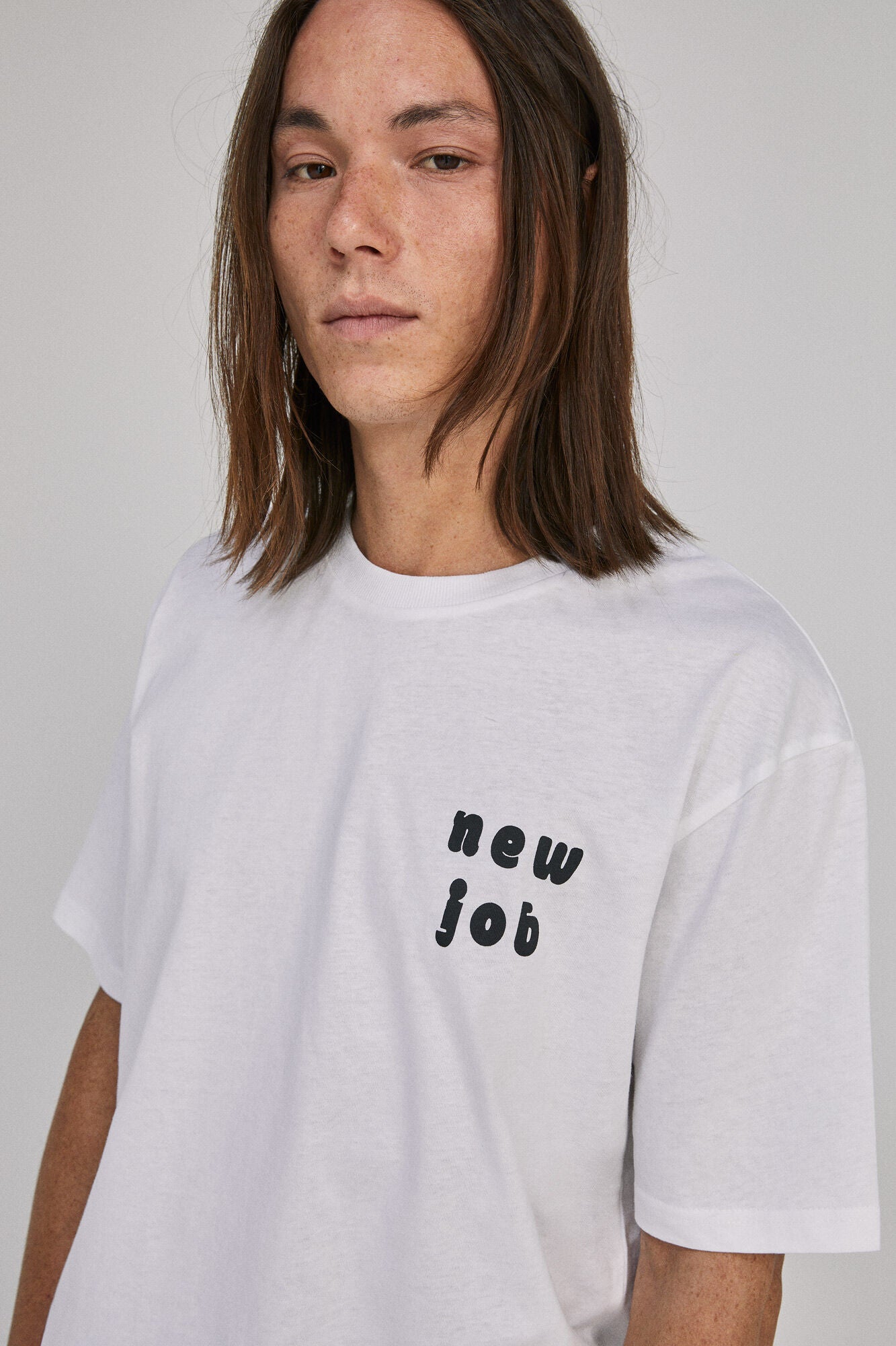 White New Job Printed T-shirt
