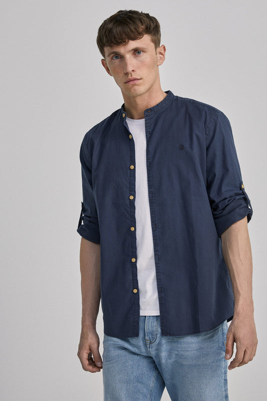 Oxford shirt with mandarin collar (Regular Fit) - Blue