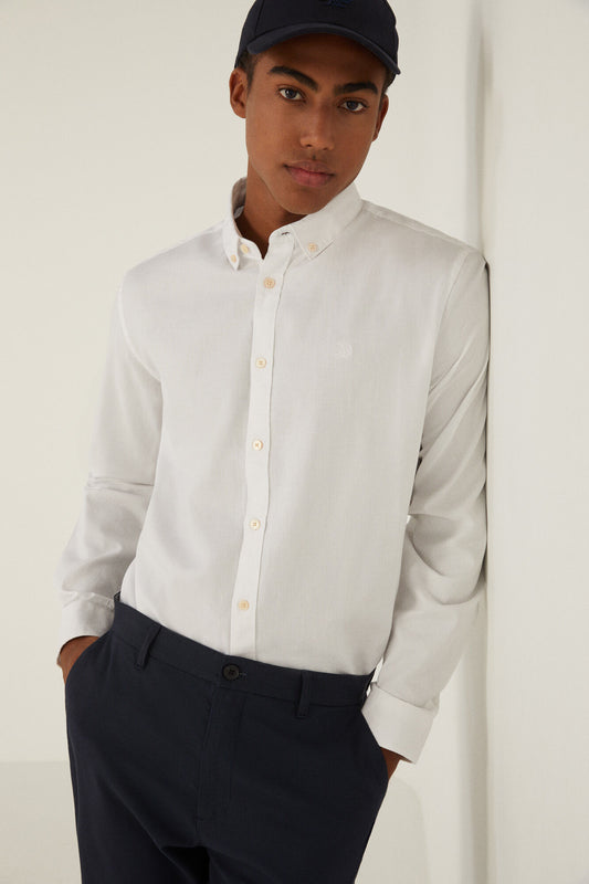 Textured colour shirt (Regular Fit) - White