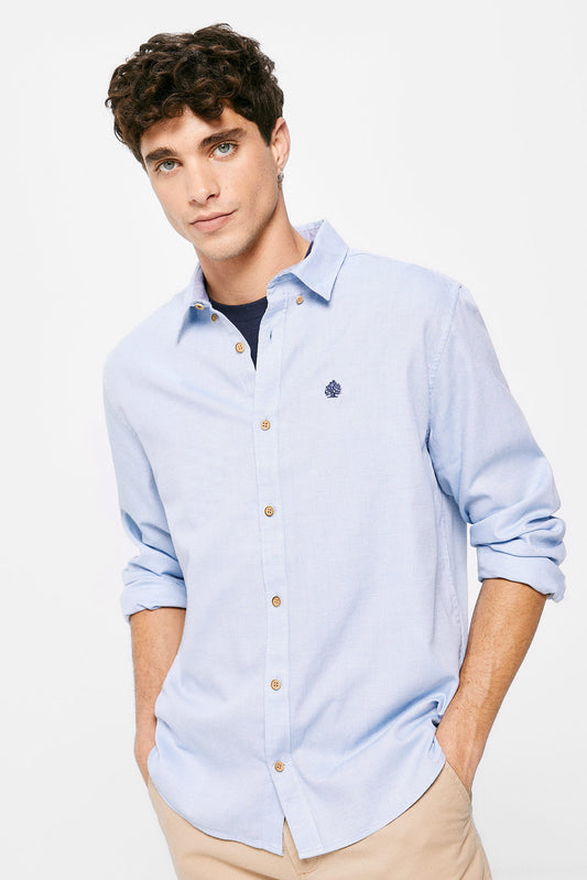 Textured colour shirt (Regular Fit) - Light Blue