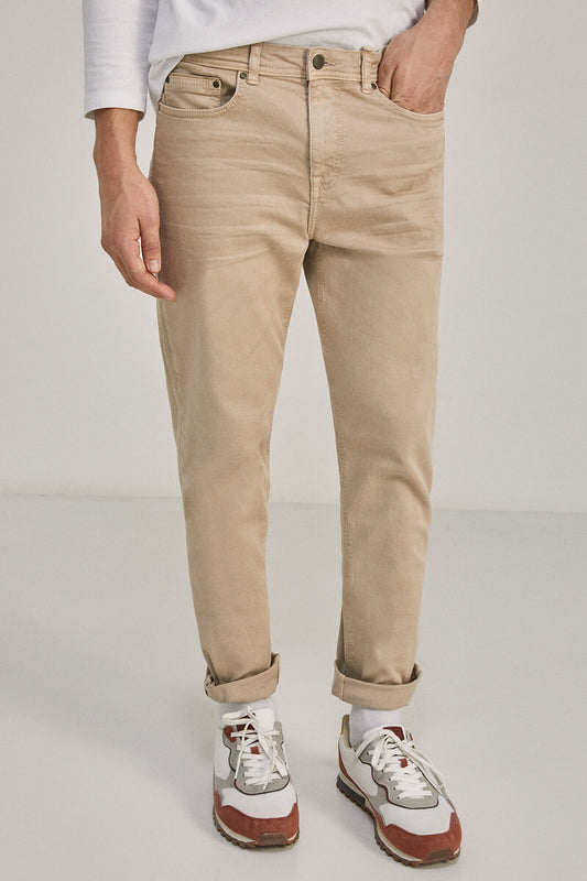 Cream Brown Cotton Sport Trouser with 5 pockets