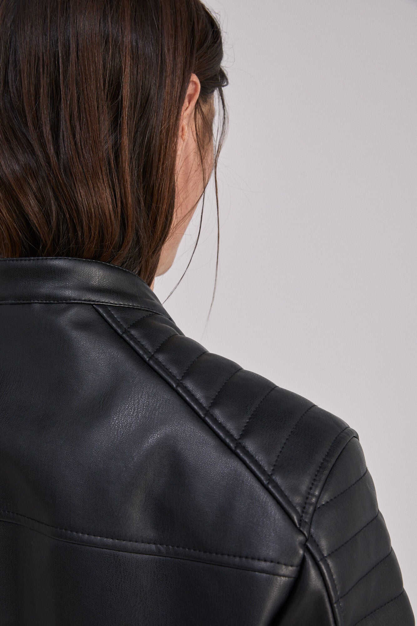 Faux leather biker jacket with hood