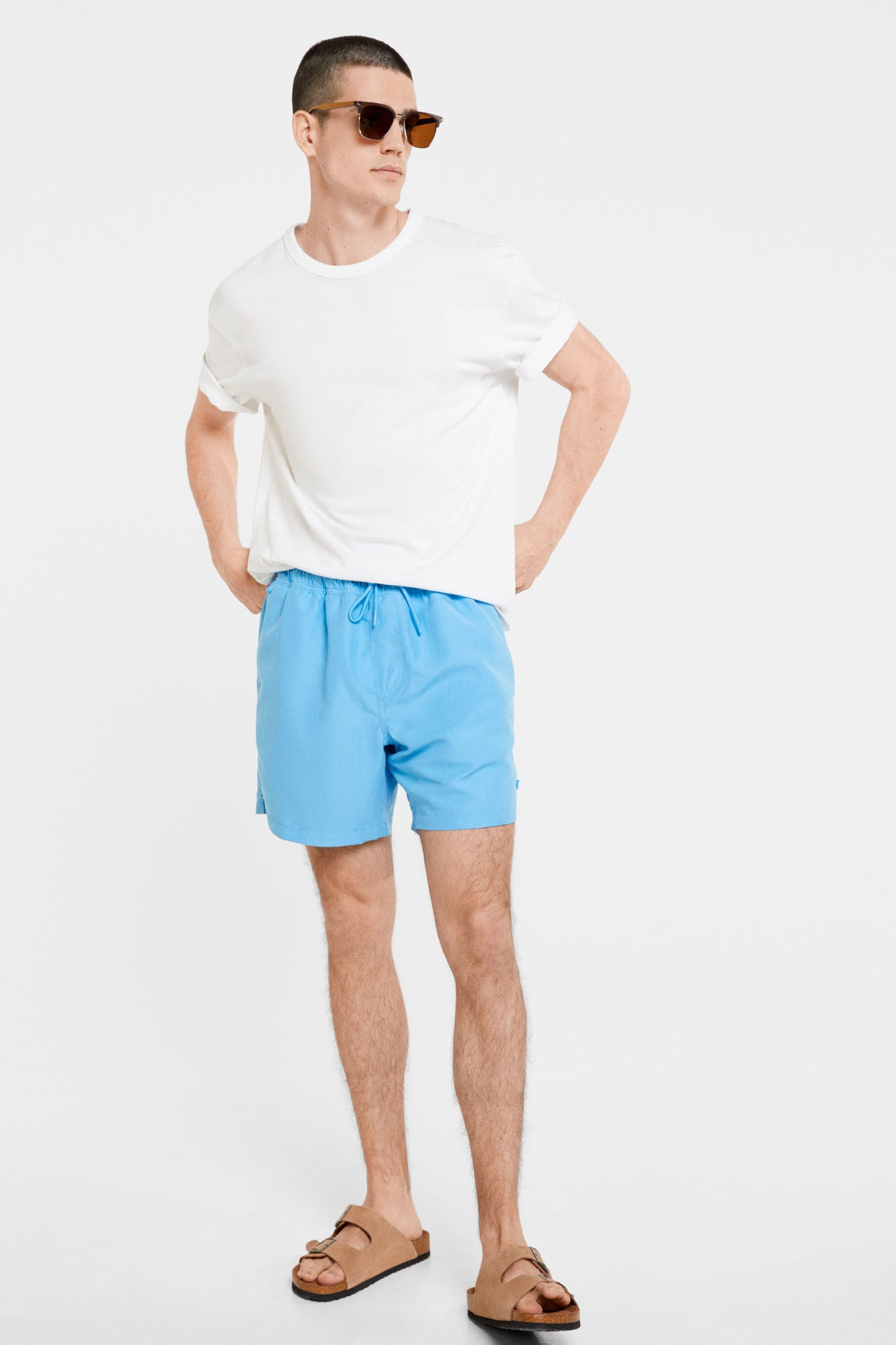 Mint Blue Monochrome Plain Swim Shorts
