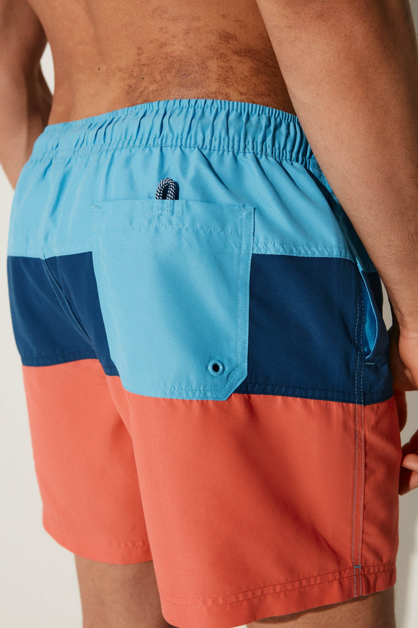 Colored Band Printed Swim Shorts