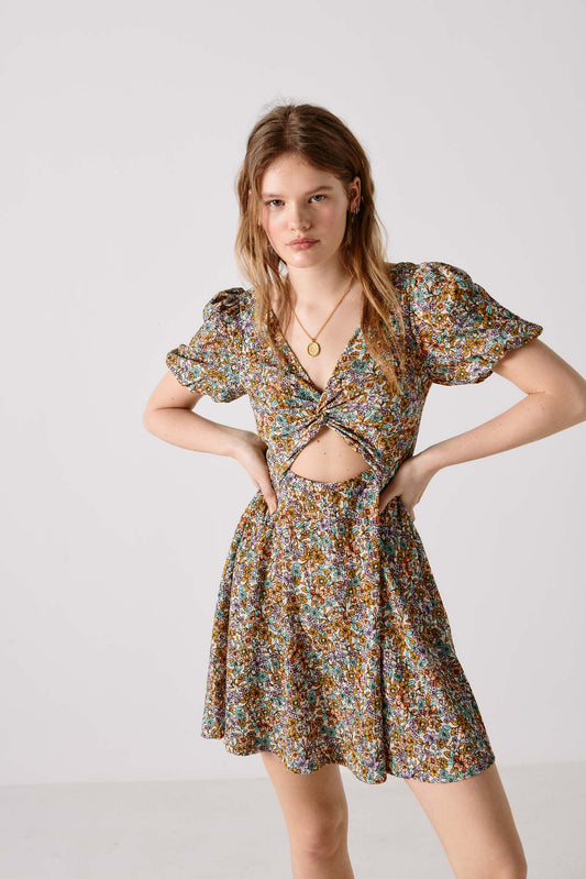 Printed Short Cut-Out Dress