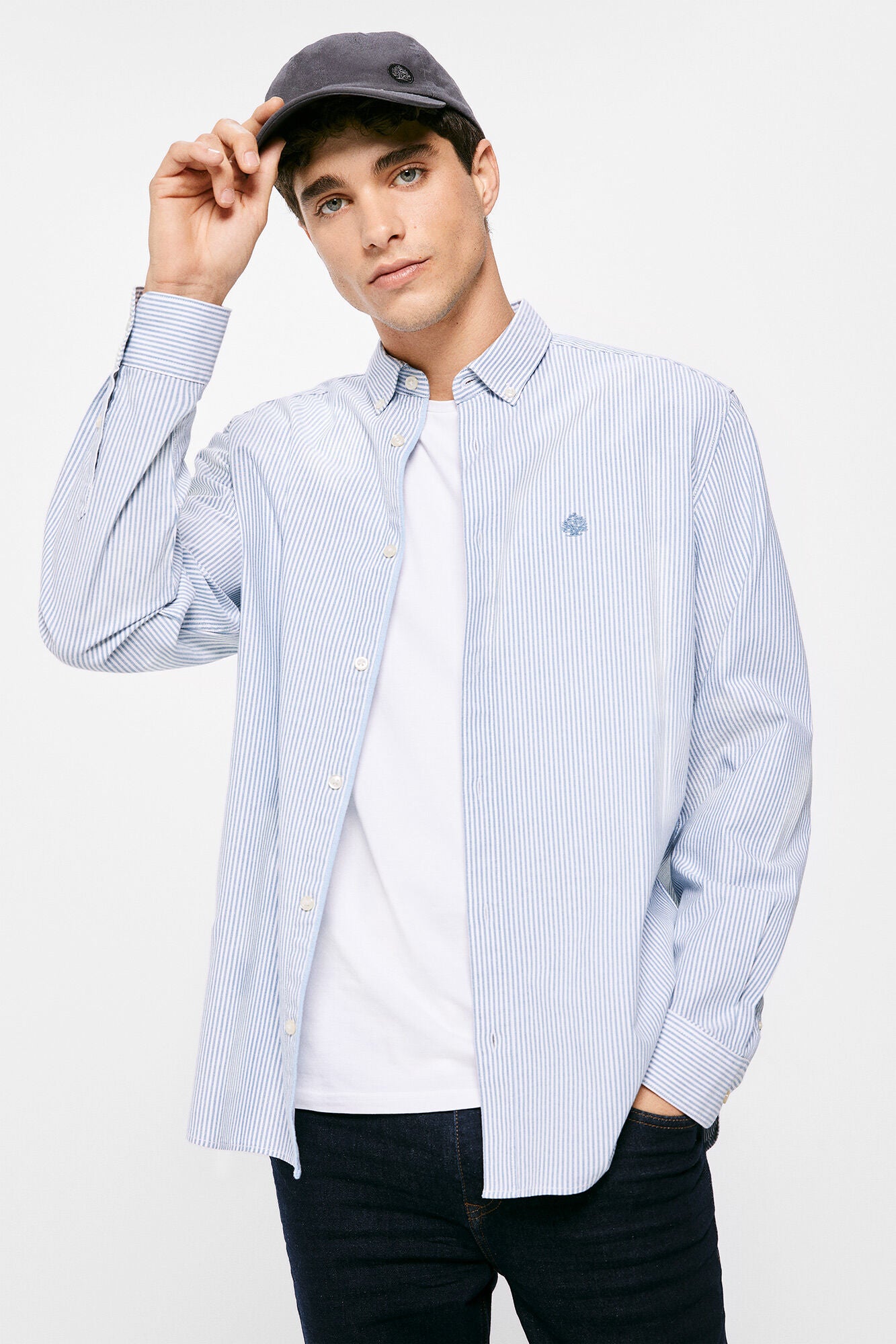 Striped pinpoint Shirt (Custom Fit) - Blue