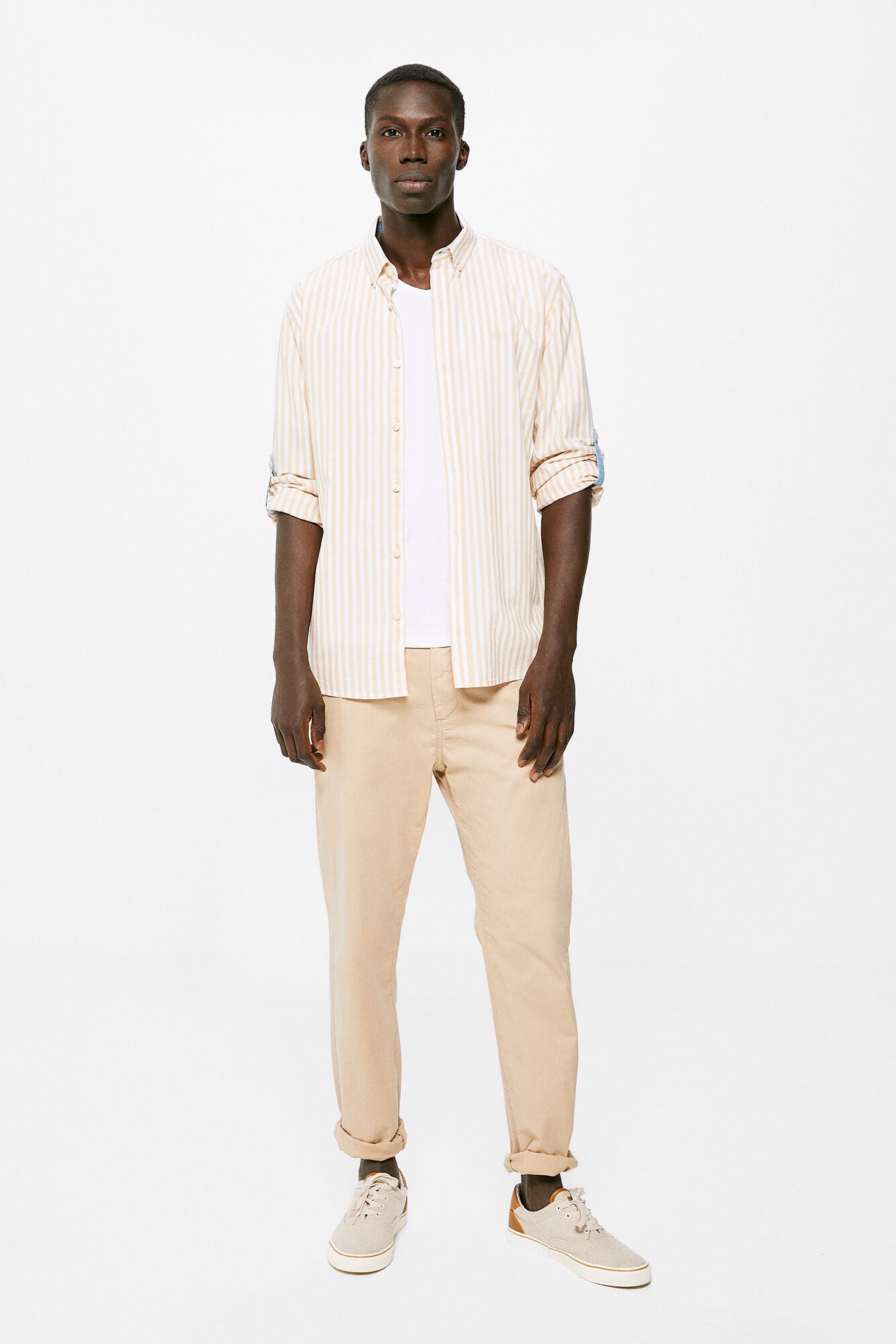 Lightweight striped shirt (Custom Fit) - Beige
