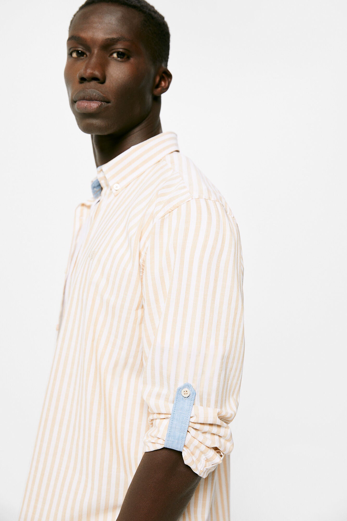 Lightweight striped shirt (Custom Fit) - Beige