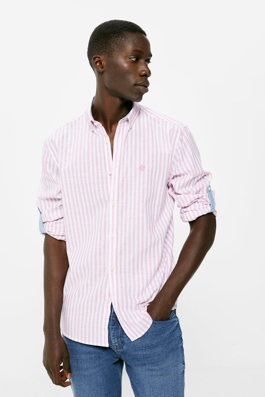 Lightweight striped shirt (Custom Fit) - Pink
