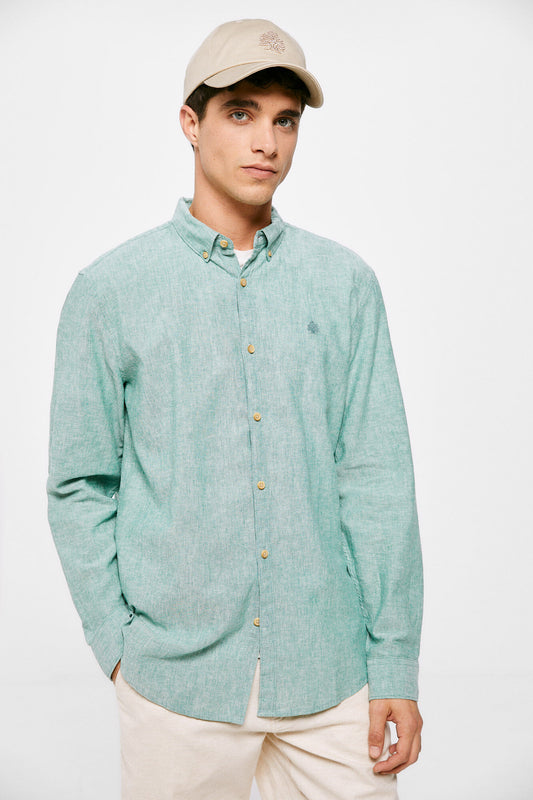 Colour linen shirt (Regular Fit)  - Green