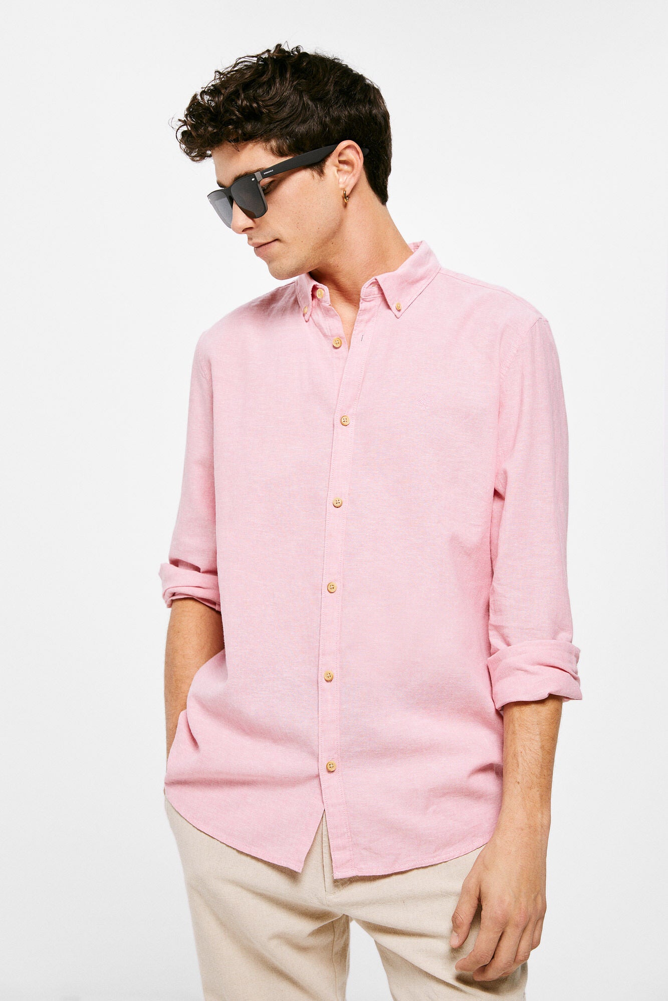 Colour linen shirt (Regular Fit)  - Pink