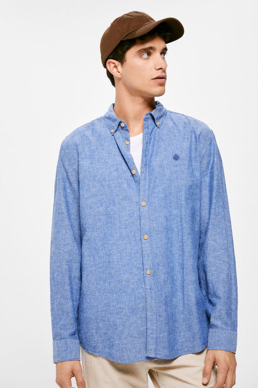 Colour linen shirt (Regular Fit)  - Blue