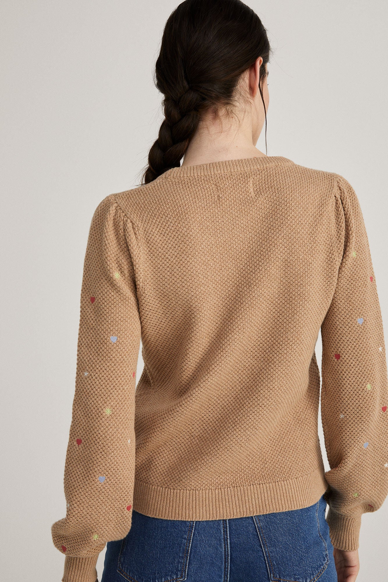 Textured embroidered cotton jumper