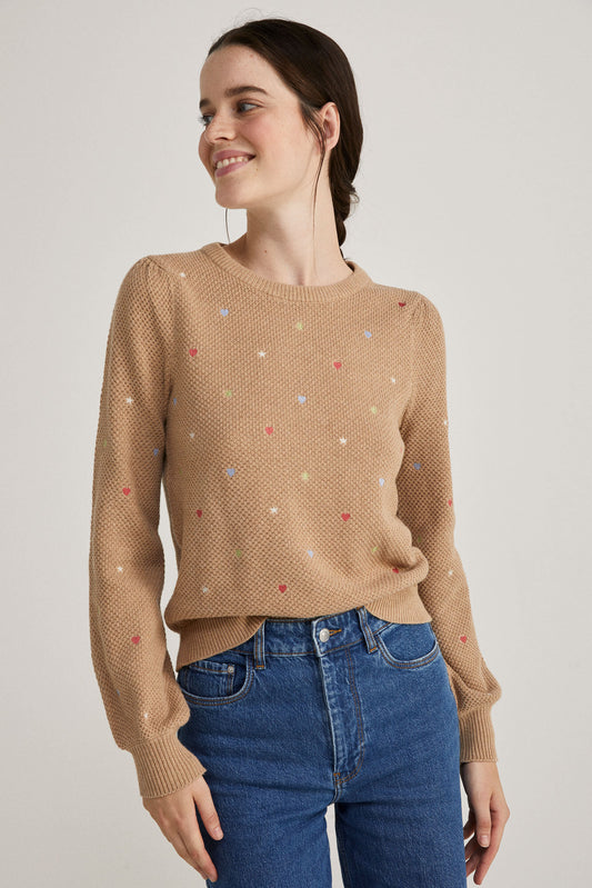 Textured embroidered cotton jumper
