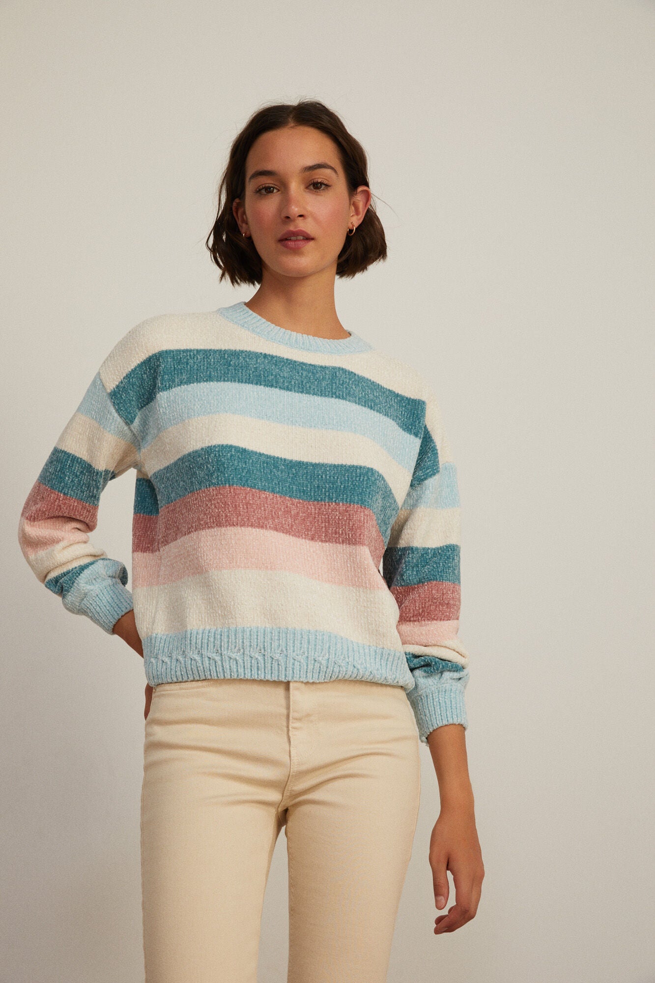 Chenille jumper with colour block stripes