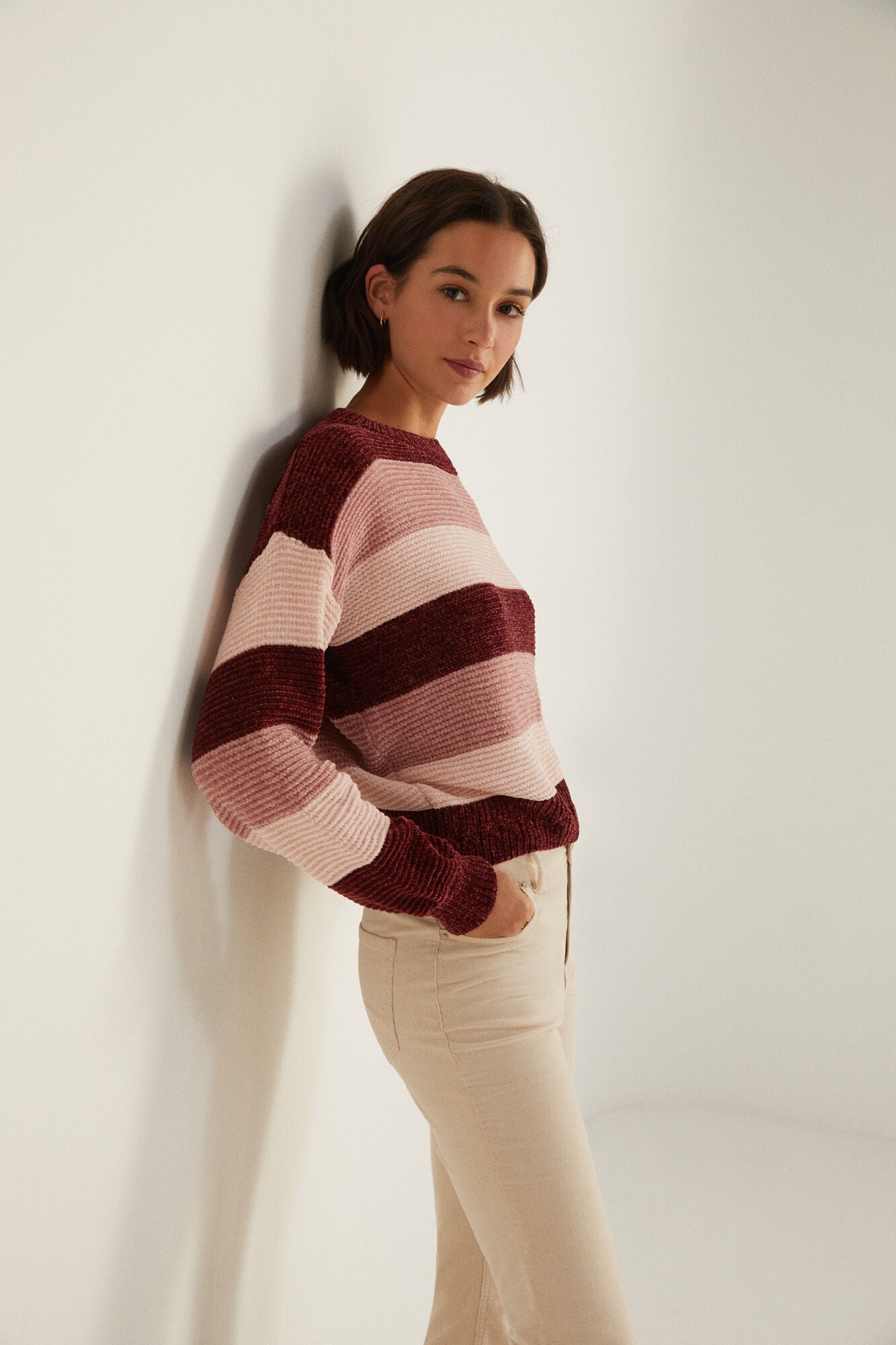 Chenille jumper with colour block stripes