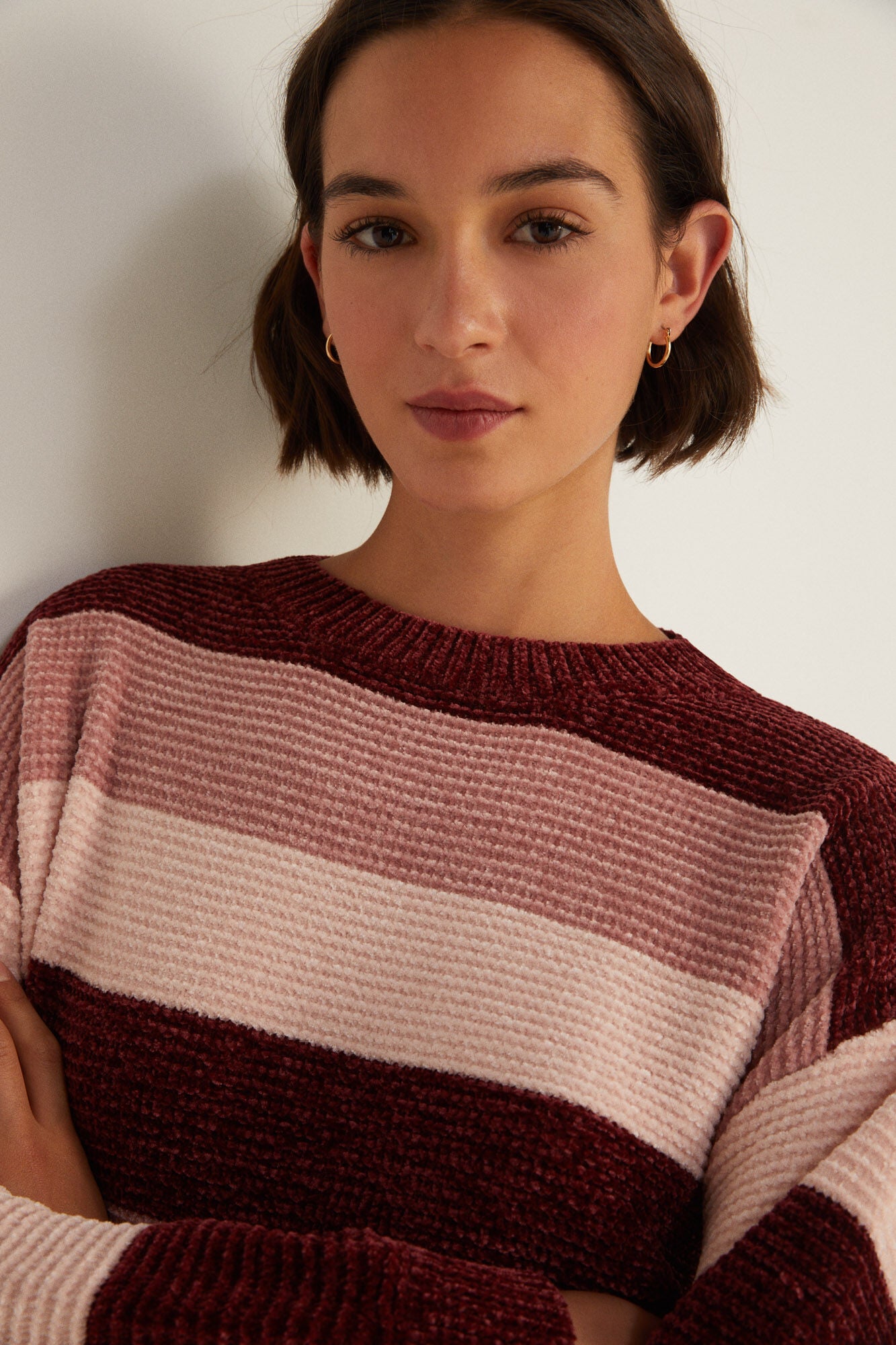 Chenille jumper with colour block stripes