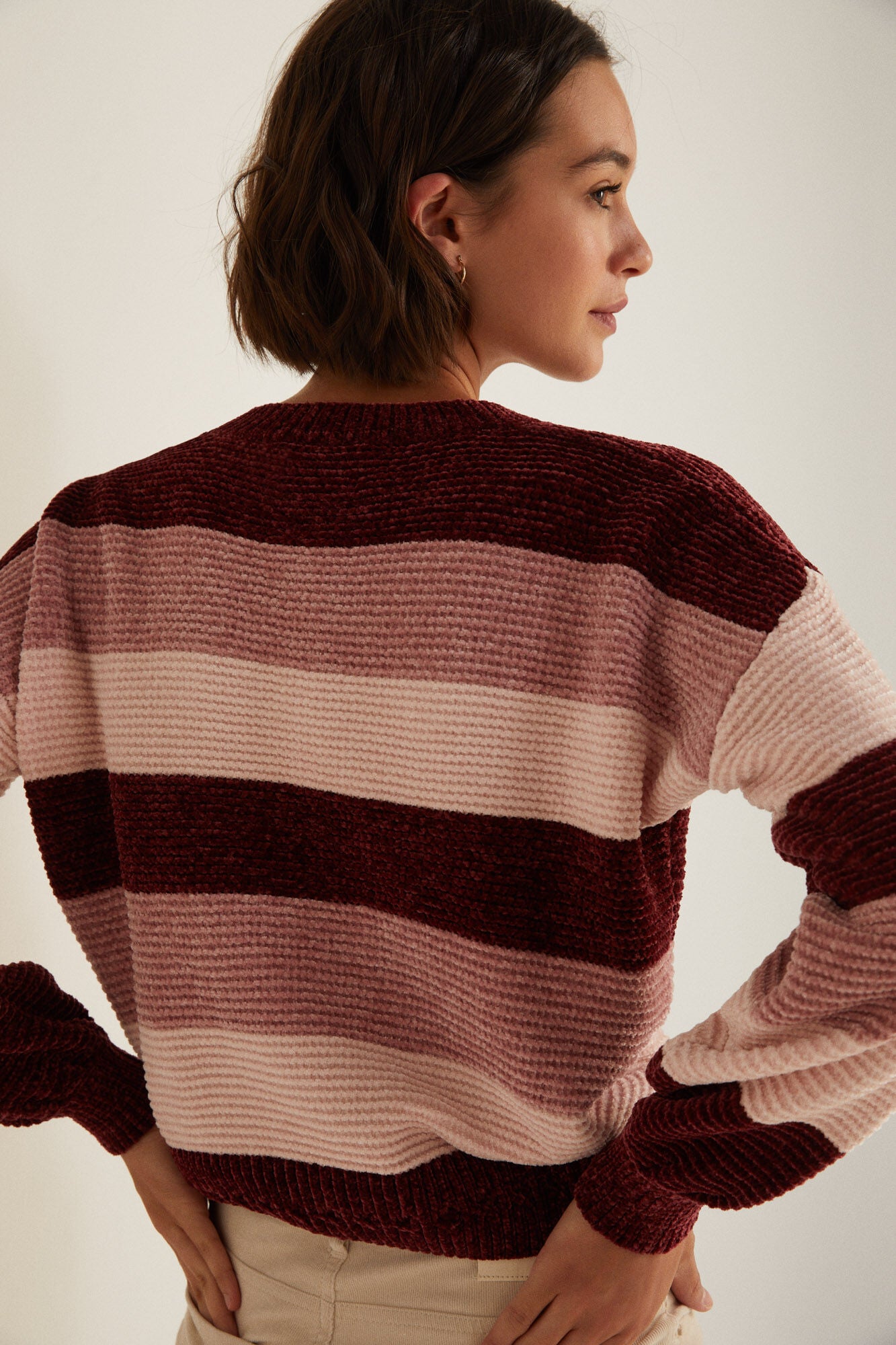 Chenille jumper with colour block stripes