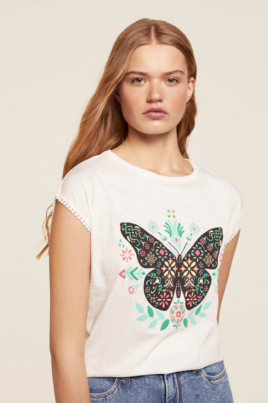Butterfly lace sleeve T-Shirt