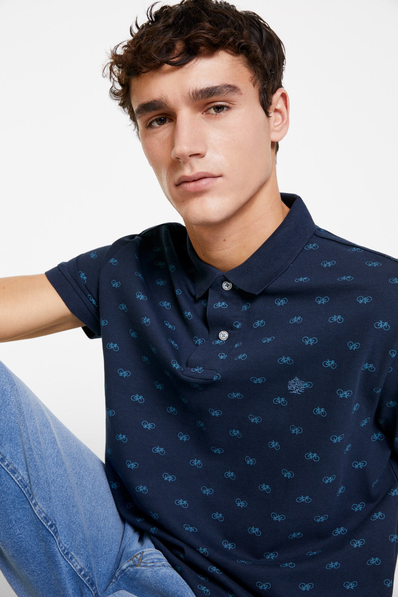 All-over print polo shirt (Regular Fit) - Blue