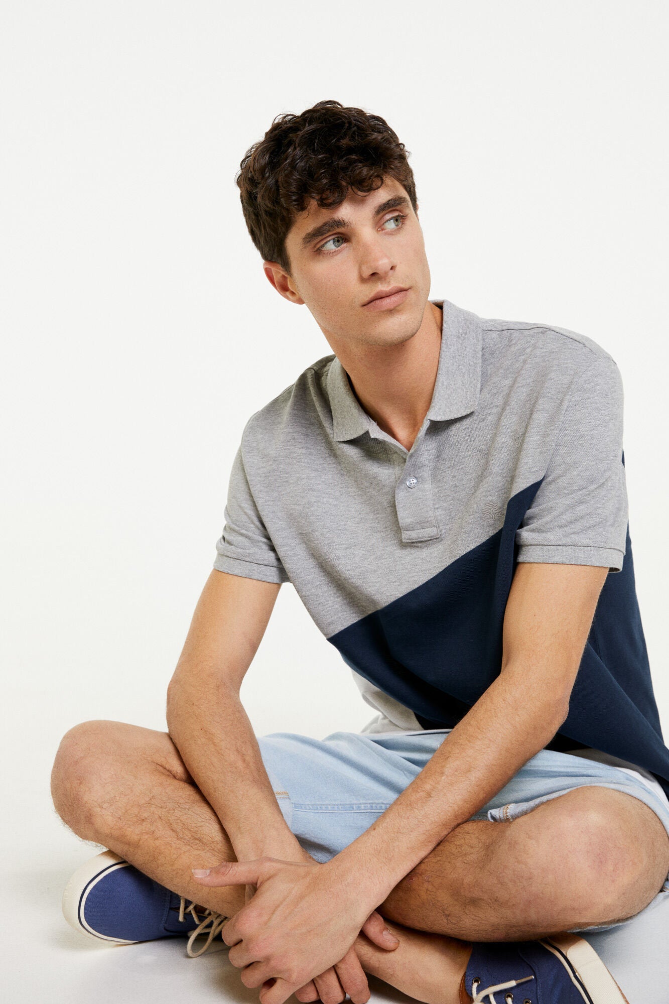 Diagonal Block Polo Shirt (Regular Fit) - Grey