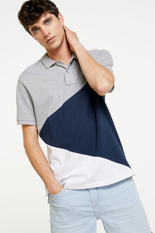 Diagonal Block Polo Shirt (Regular Fit) - Grey