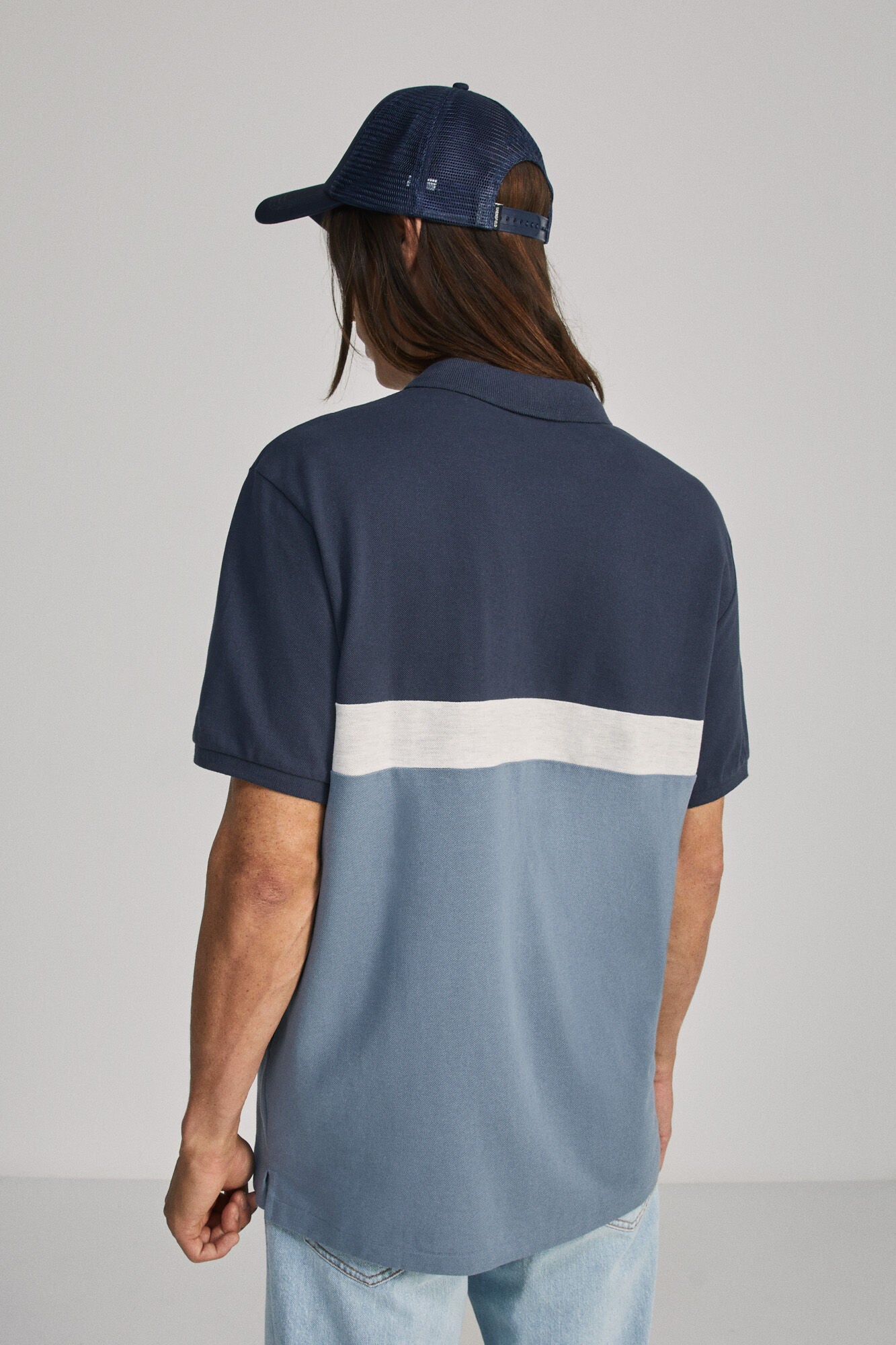 Colour block piqué polo shirt (Regular Fit) - Blue