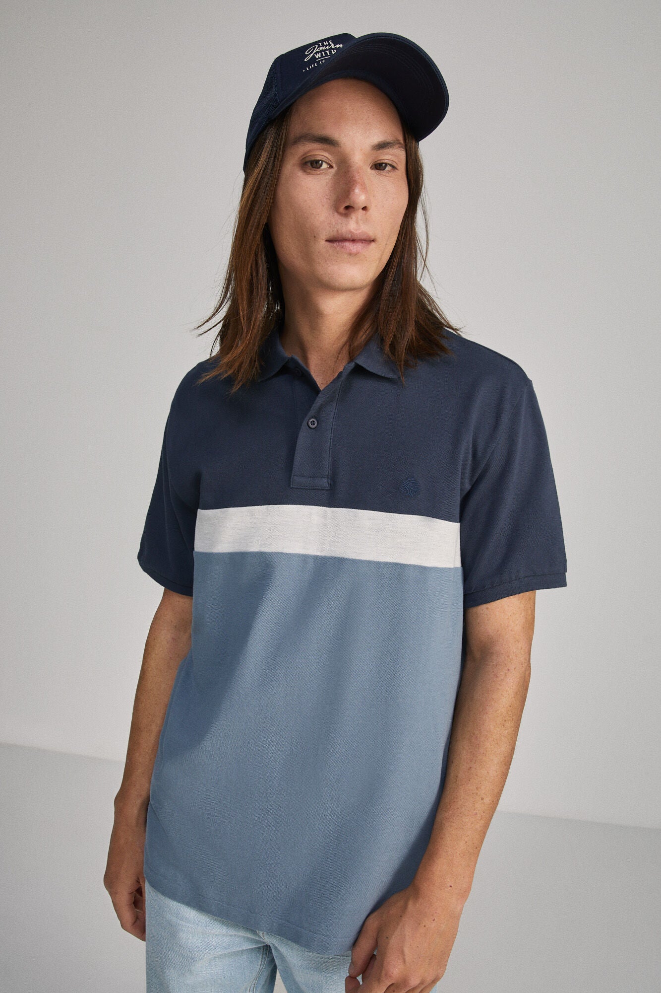 Colour block piqué polo shirt (Regular Fit) - Blue