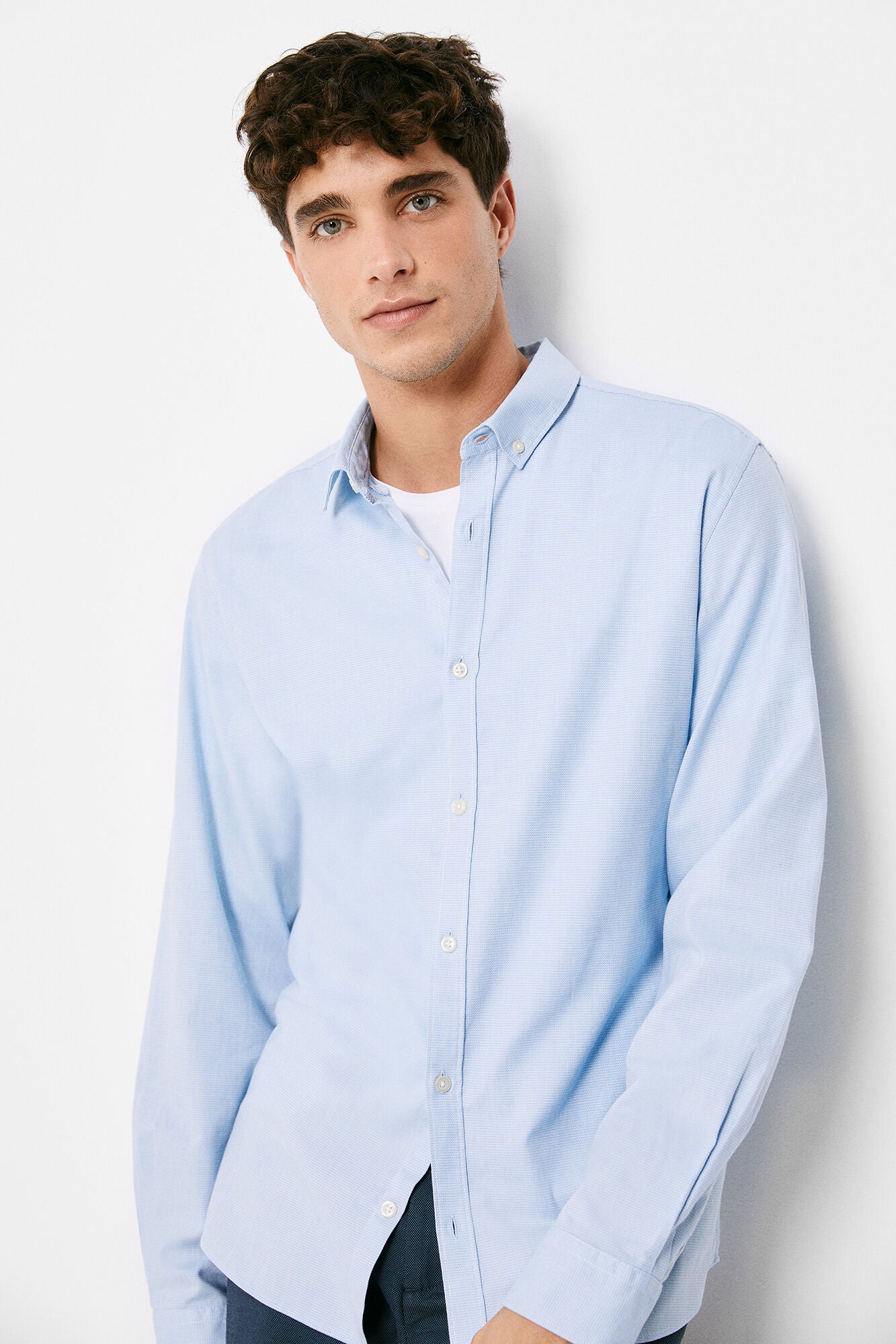 Textured colour shirt (Custom Fit) - Light Blue