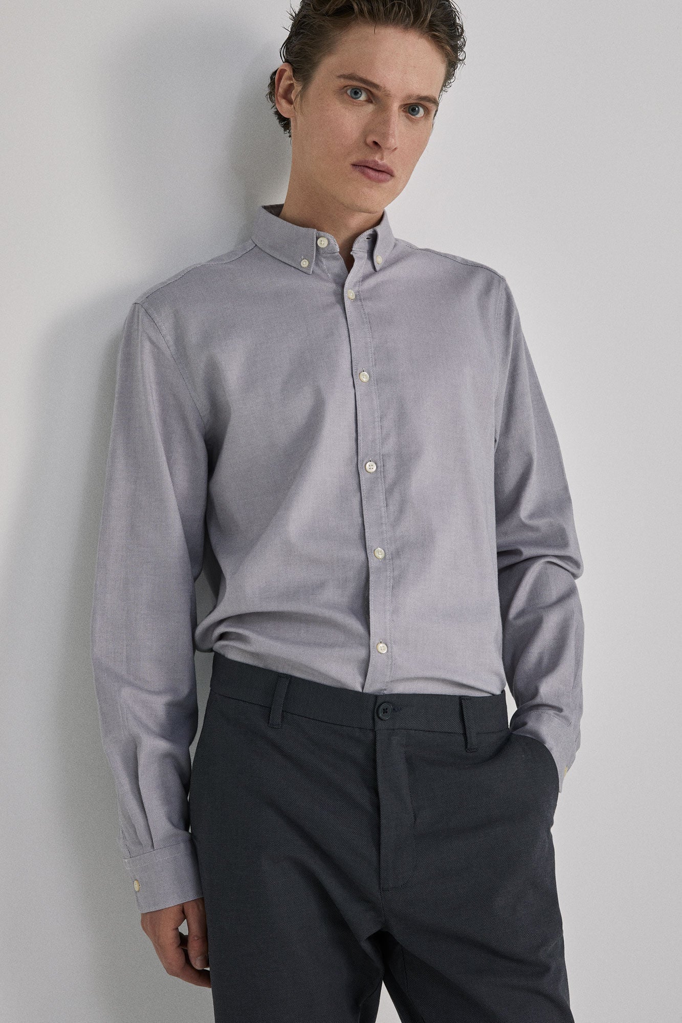 Textured shirt (Custom Fit) - Grey