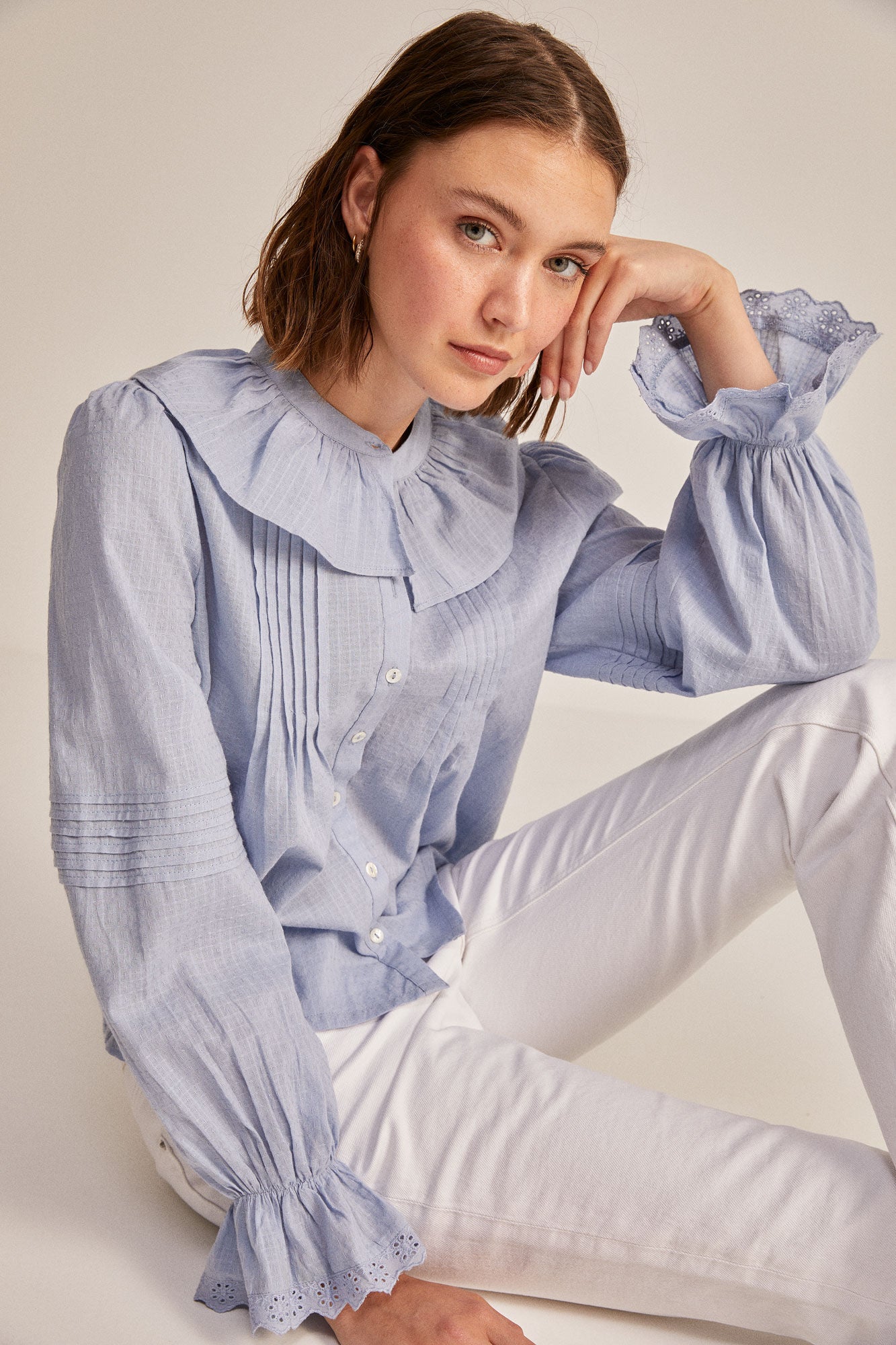 Pleated Peter Pan collar blouse