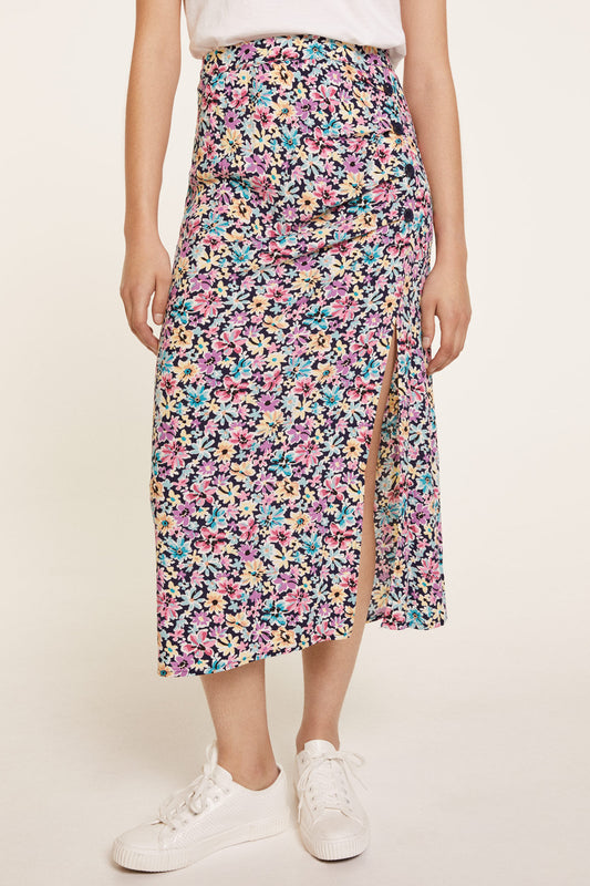 Printed Midi Skirt with Buttons