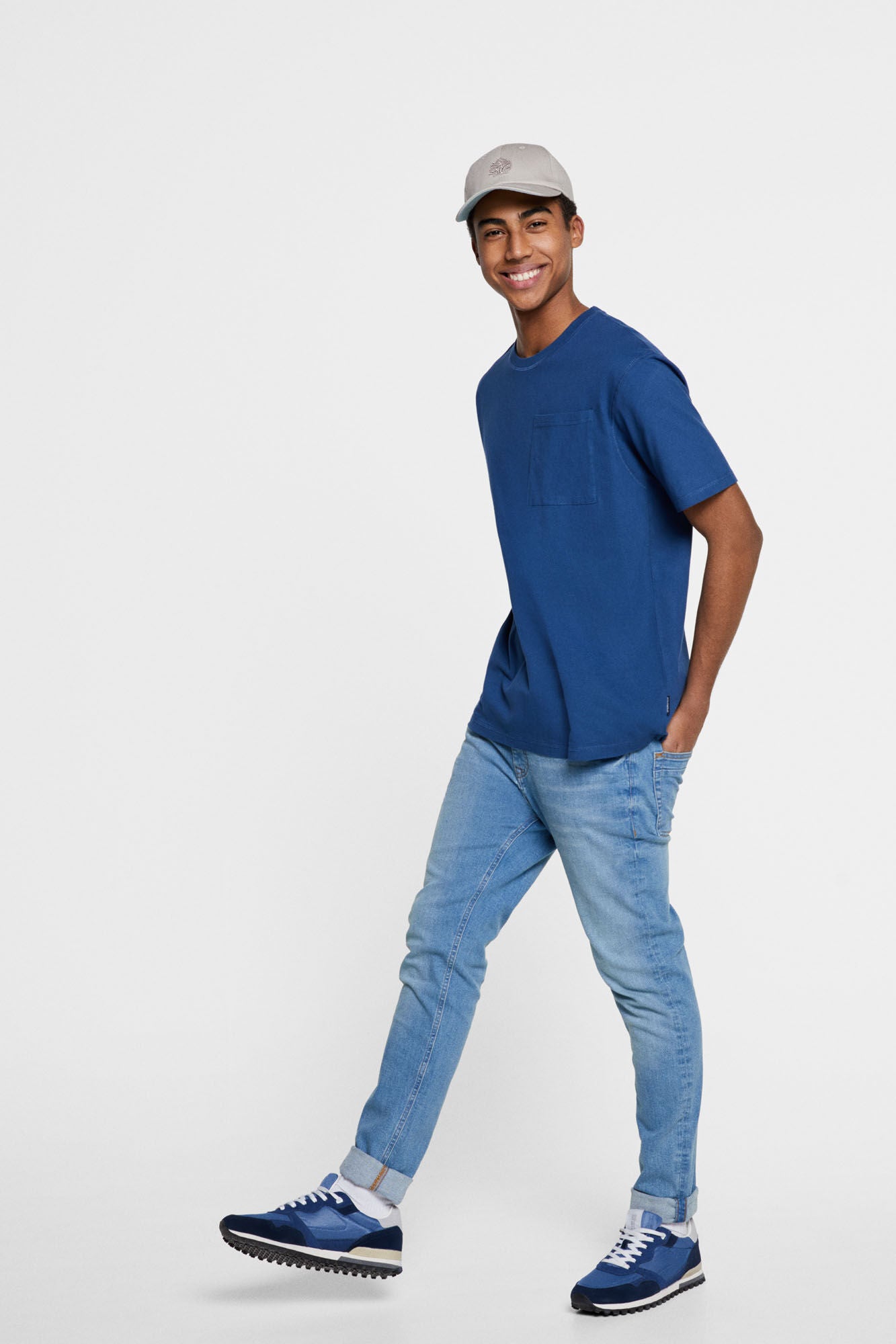 Blue Plain T-shirt with patch pocket