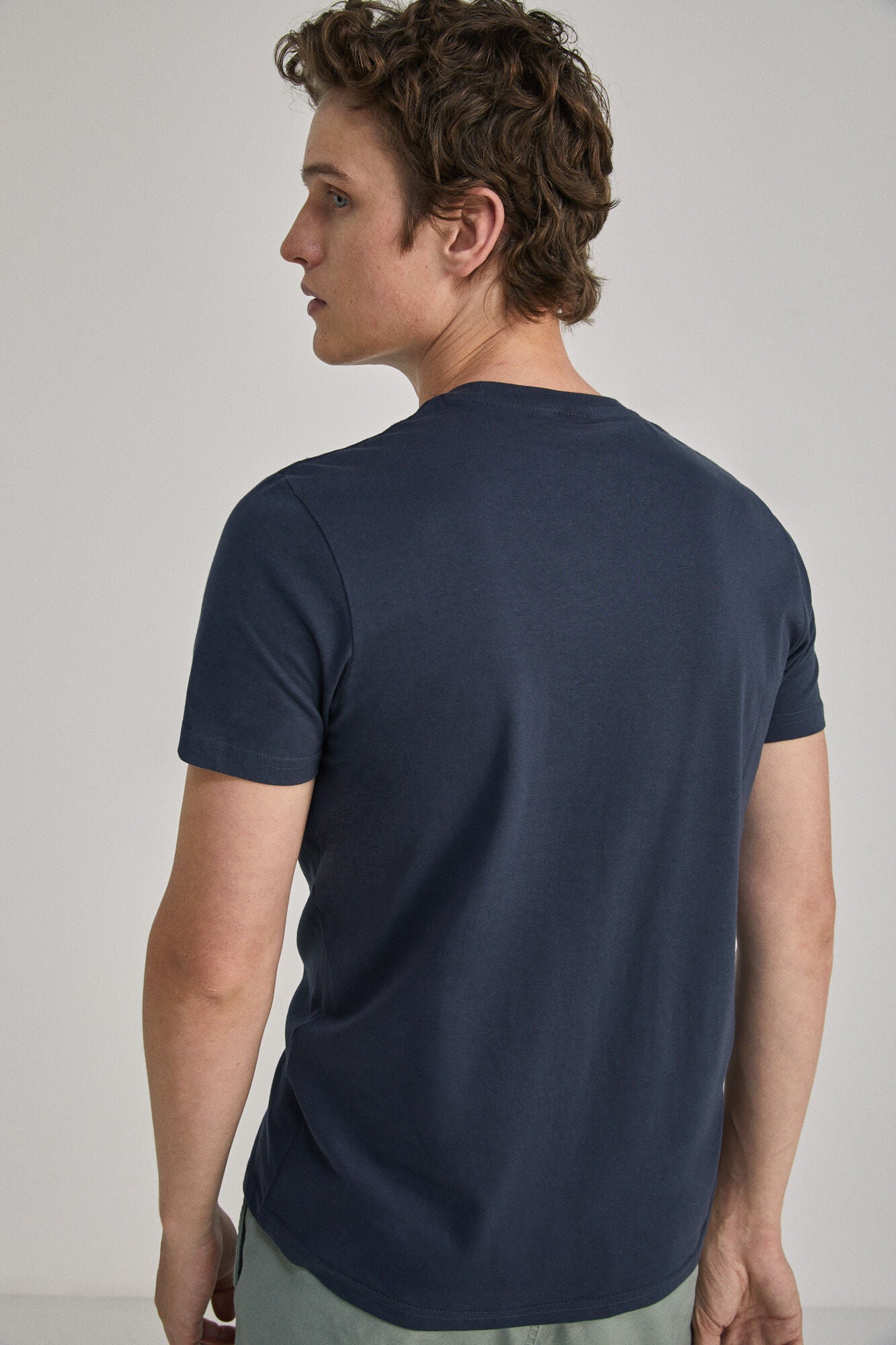 Dark Blue Round Neck Plain Essential tree T-shirt
