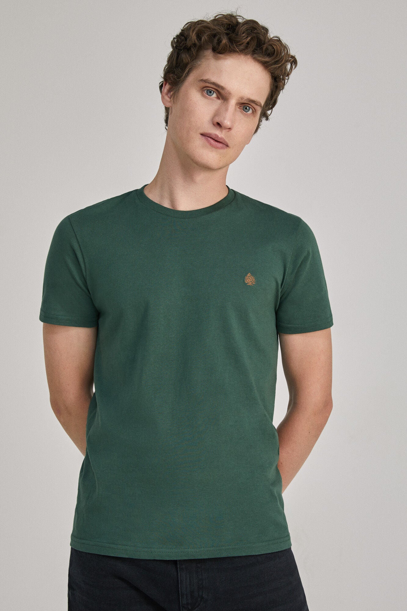 Navy Green Plain Round Neck Essential Tree T-shirt