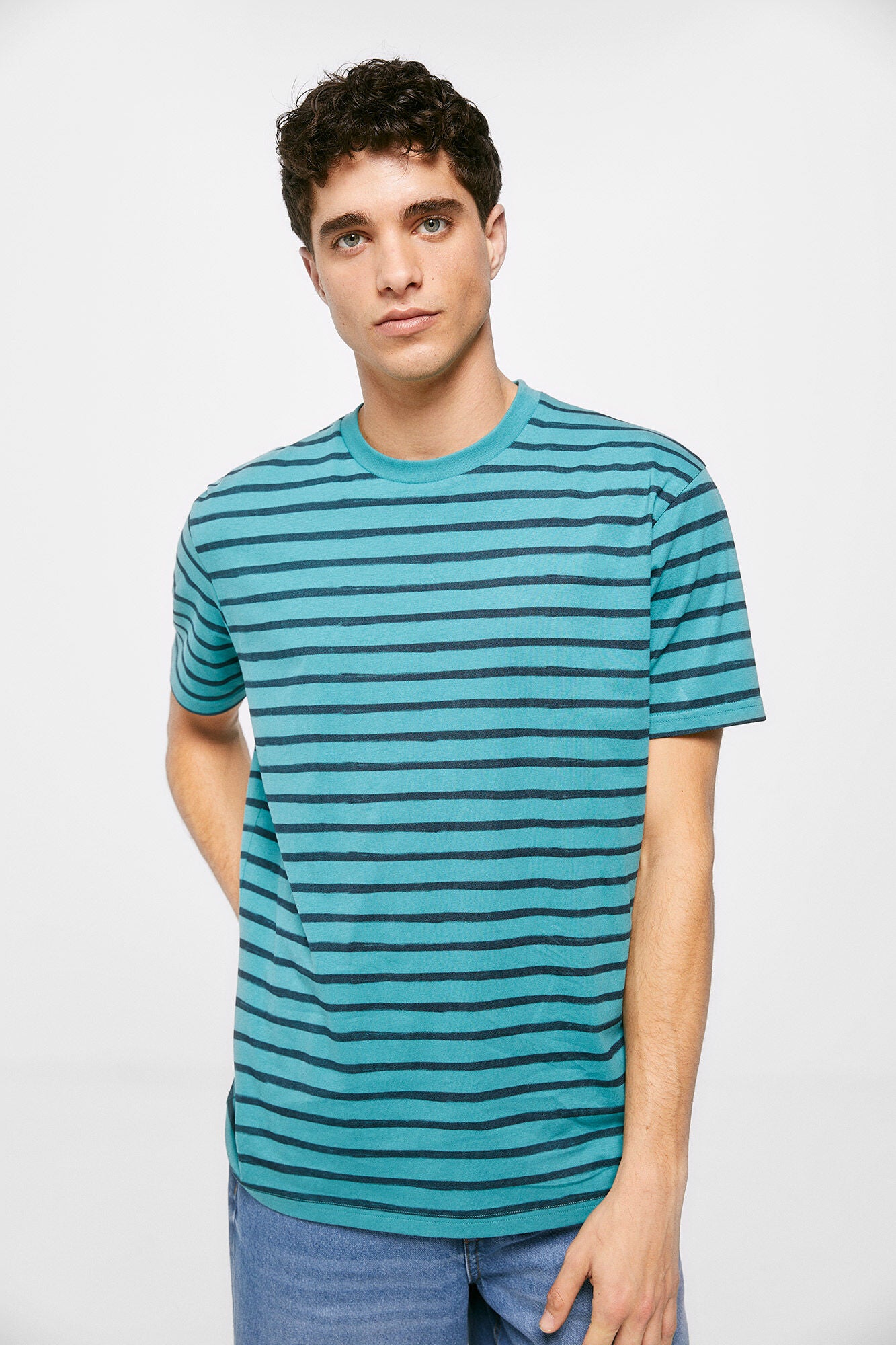 Watercolour stripes T-shirt (Custom Fit) - Turquoise