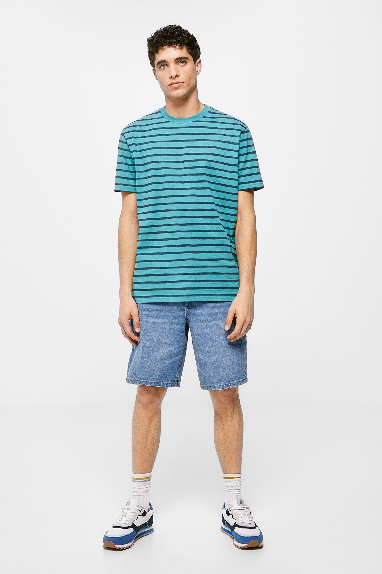 Watercolour stripes T-shirt (Custom Fit) - Turquoise