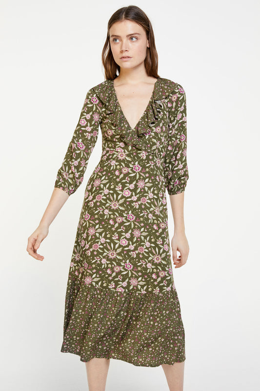 Sustainable Viscose Combined Flounced Dress