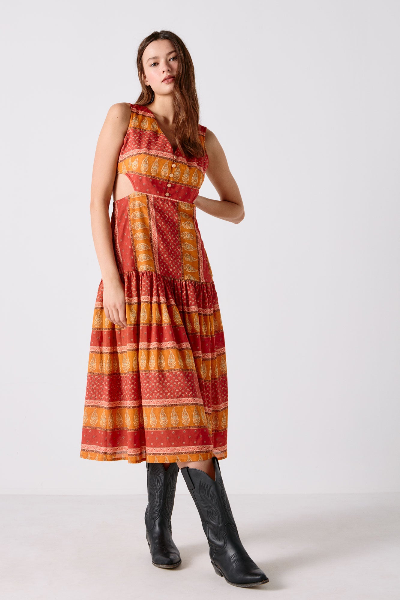 Printed Midi Dress with Slits