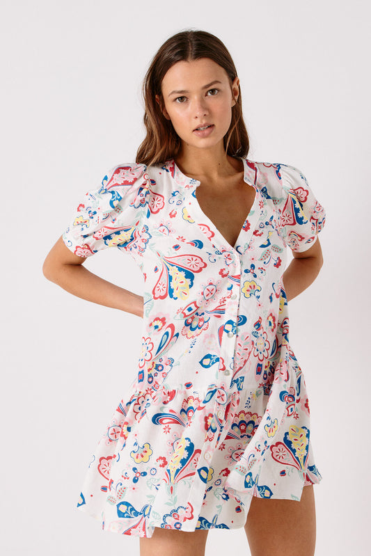 Printed Linen Shirt Dress